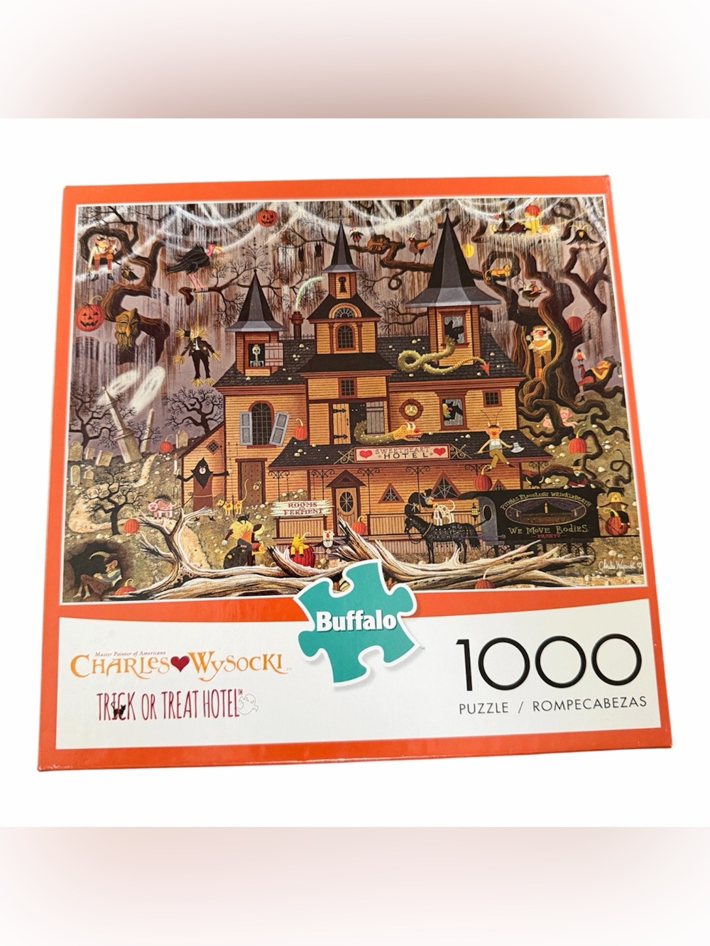 Buffalo Trick or Treat Hotel Charles Wysocki 1000Pc Halloween Puzzle COMPLETE